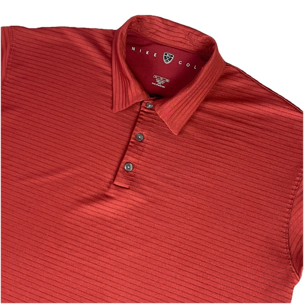 VTG Nike Golf Mens Short Sleeve Polo Shirt Red Ribbed Sphere Dry Performance XL - Picture 2 of 14